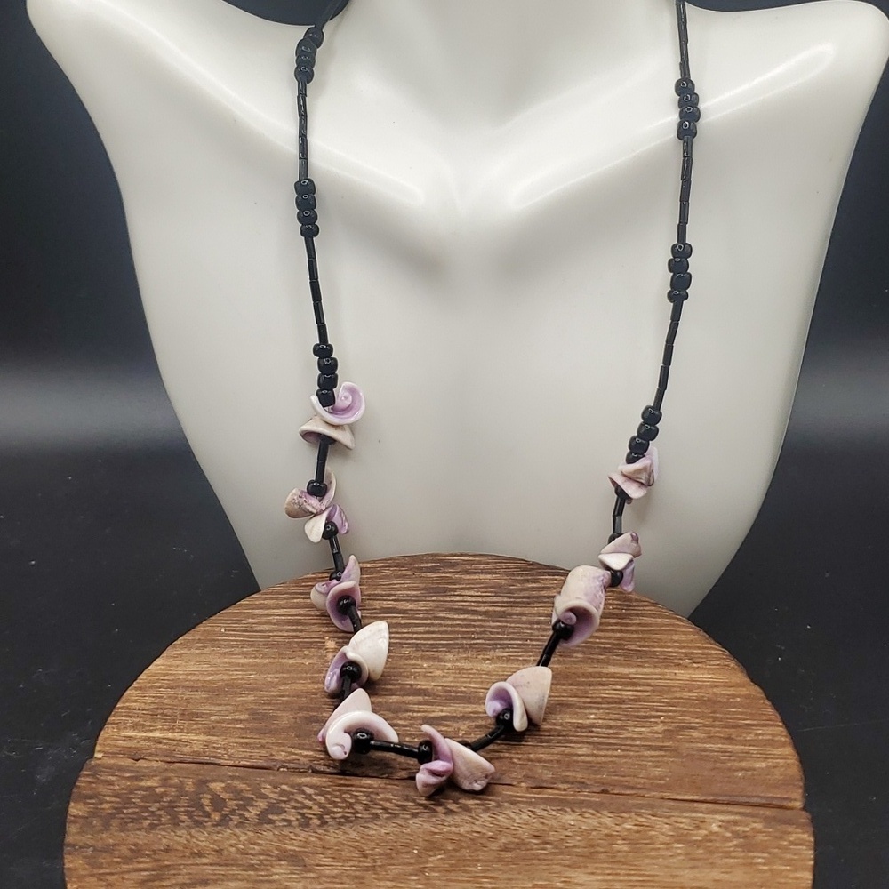 N3213 lavendar seashell authentic beaded shell exotic purple necklace